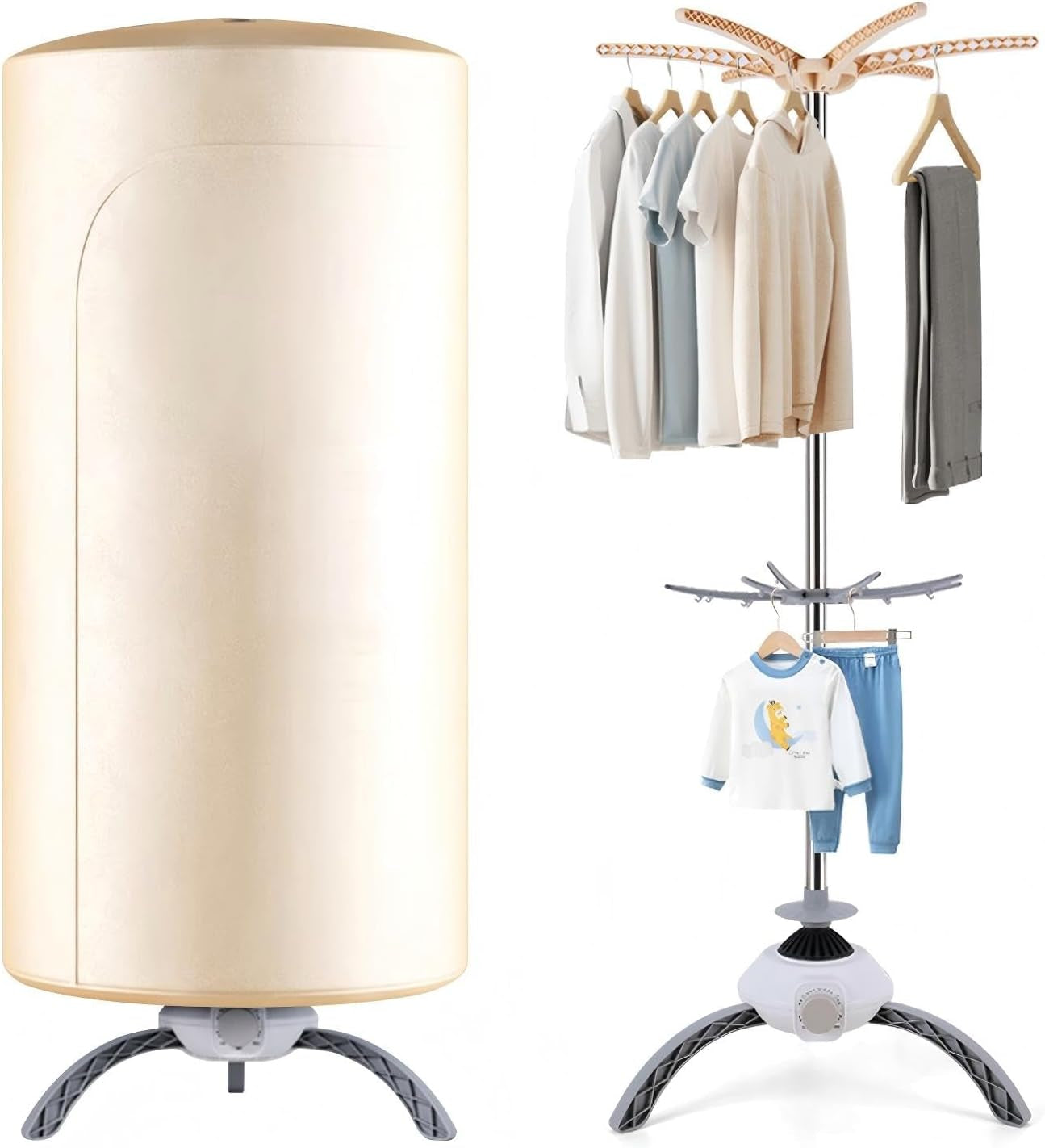Portable Clothes Dryer Upgraded Large Capacity for Families,Travel and Apartments,Mini 900W Fast-Drying Machine for Skirts, Clothing and Shoes Quick & Easy-To-Use Foldable Compact Dryer(Beige)