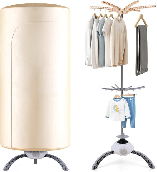 Portable Clothes Dryer Upgraded Large Capacity for Families,Travel and Apartments,Mini 900W Fast-Drying Machine for Skirts, Clothing and Shoes Quick & Easy-To-Use Foldable Compact Dryer(Beige)