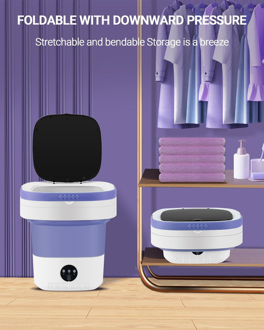 Portable Washing Machine, 11L Upgraded Large Capacity Mini Washer with Spin Basket, Small Washing Machine for Apartments, Travel Laundry, Camping, RV, Dorm (Purple+White)