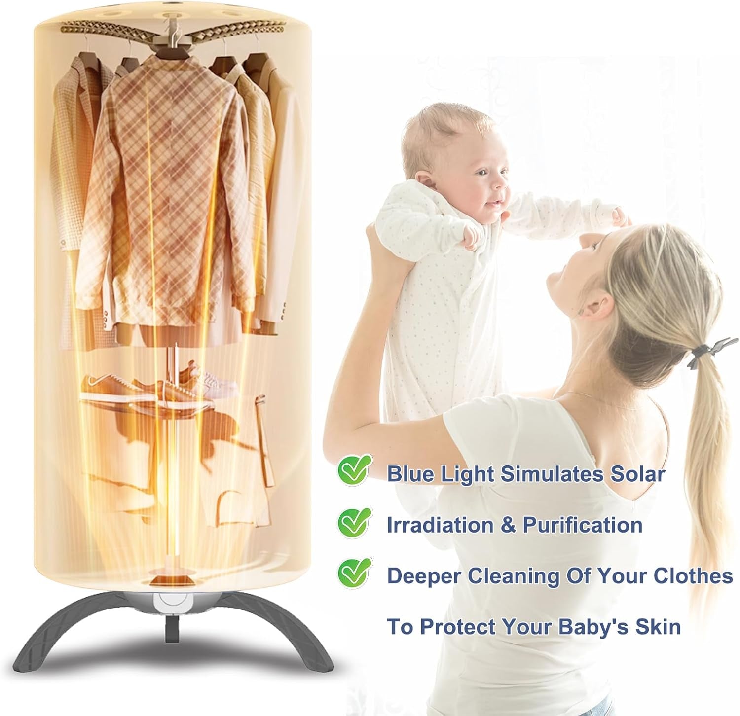 Portable Clothes Dryer Upgraded Large Capacity for Families,Travel and Apartments,Mini 900W Fast-Drying Machine for Skirts, Clothing and Shoes Quick & Easy-To-Use Foldable Compact Dryer(Beige)